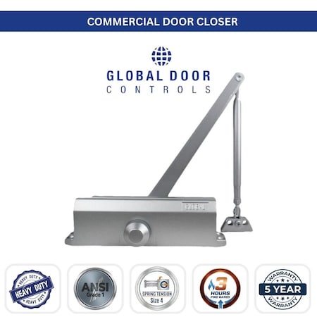 Global Door Controls Commercial Grade 1 Door Closer in Aluminum with Backcheck - Size 4 TC204-BC-AL