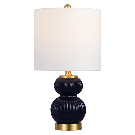 Jonathan Y Daphne 20" Contemporary Transitional Metal/Glass Ribbed Gourd LED Table Lamp, Navy/Brass Gold JYL1099D