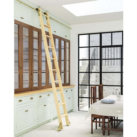 Quiet Glide 9.92 ft. Maple Sunburst Wheel Brushed Satin Brass Rolling Hook Removable Ladder, 12 ft. Rail QG.510-10MA-12-H.06B
