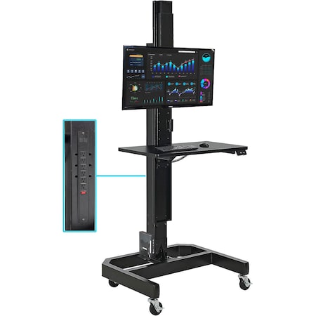 Global Industrial Orbit Mobile Height Adjustable Computer Cart with VESA Mount and Power Outlets 290901