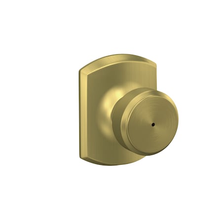 Schlage Residential Bowery Knob with Greenwich Rose Privacy Lock with 16080 Latch and 10027 Strike Satin Brass Finish F40BWE608GRW