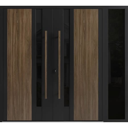 Vdomdoors Aluminum Double Doors Dekton 0163 Venezia Noce 1 Sidelight Entry Door Painted (W88xH96) Left hand O DEKTON0163DEXD-VEN-W72+16xH96-LH-O
