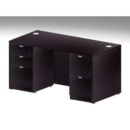 Boss Office Products BOSS 66" Desk with Dual File Peds in Mocha Finish GroupA22-MOC