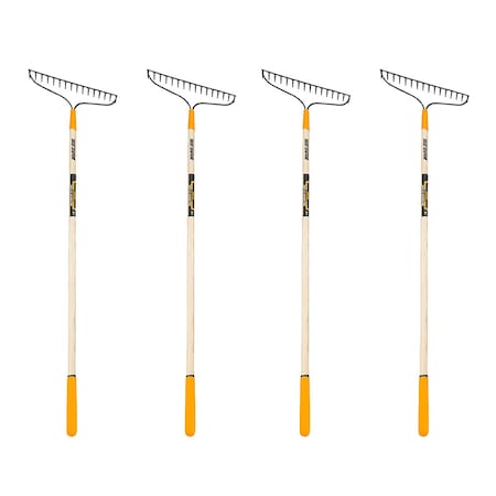 True Temper 57 in. Hardwood Handle Steel Bow Rake, 16-Tine, 4-Pack 10000-07560