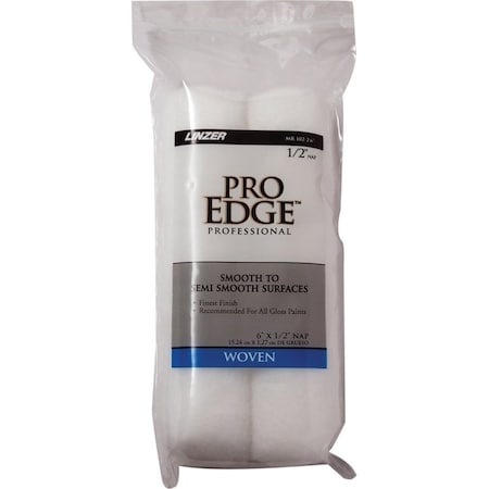 Linzer Paint Roller Cover, 1/2 in Thick Nap, 6 in L, Fabric Cover, White MR 102-2 6IN