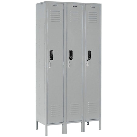Global Industrial 1-Tier 3 Door Digital Locker, 36"W x 15"D x 78"H, Gray, Assembled 290797