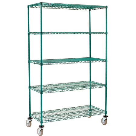 Global Industrial Nexel 5 Shelf Truck, Poly-Green, 30"W x 24"D x 80"H, Polyurethane Swivel Casters B3157595
