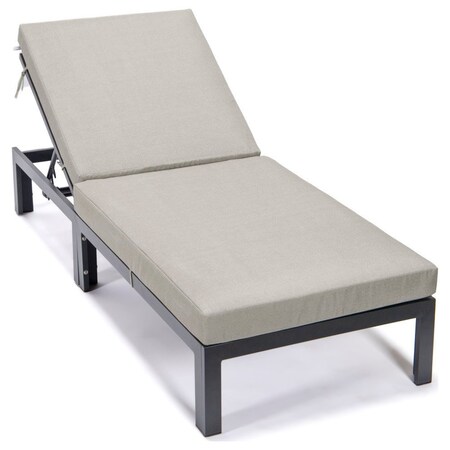 Leisuremod Chelsea Modern Outdoor Chaise Lounge Chair With Beige Cushions CLBL-77BG