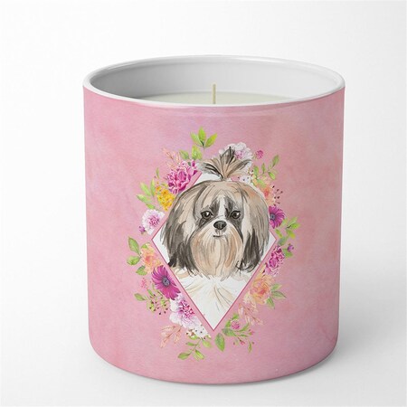Carolines Treasures 10 oz Shih Tzu Pink Flowers Decorative Soy Candle CK4212CDL