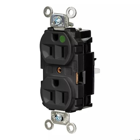 Hubbell Wiring Device-Kellems Straight Blade Receptacle, 5-15R, 15 A, 125V AC, 2 Pole, 3 Wire, Surface Mount, Grounded HBL8200STBK