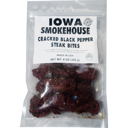 Iowa Smokehouse 8 Oz. Cracked Black Pepper Steak Bites Jerky is-sbbp
