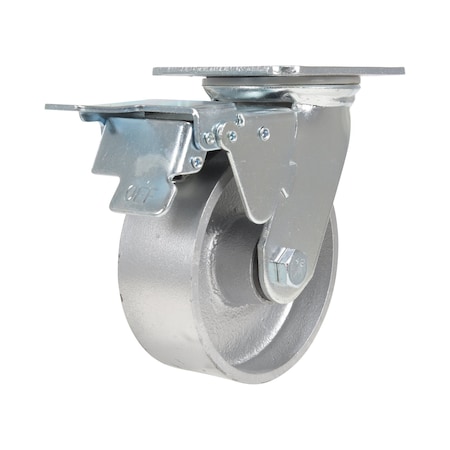 Vestil Cast Iron/Steel Swivel With Total Brake Caster 5 In. Diameter x 2 In. Width 1320 lb Silver CST-VE-5X2CI-SWTB
