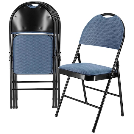 Elama 4 Piece Metal Folding Chair with Padded Seats in Dark Blue ELM-J0326-DB