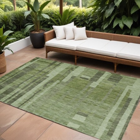 Homeroots 10' X 14' Green And Gray Striped Washable Indoor Outdoor Area Rug 602778