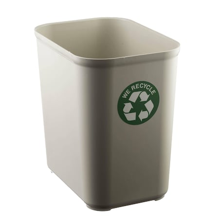 Recycle Collection Rectangular Fire-Resistant Wastebasket, Sand with Green and White We Recycle, 6 PK R4271HSR