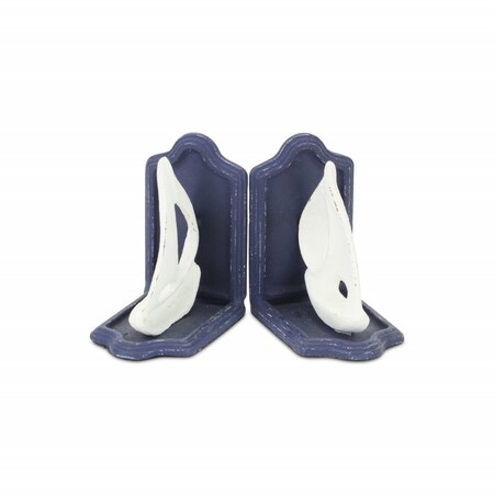 Homeroots Set of Two 5" Blue And White Cast Iron Sailboat Decorative Bookends, 2PK 483279