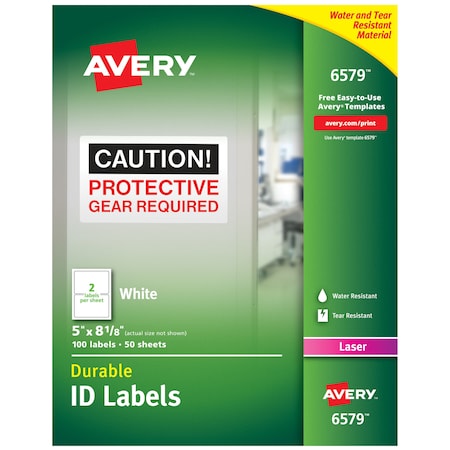 Avery Laser Label, 8 1/8 in Label W, 5 in Label H, 2 Labels per Sheet White 727826579
