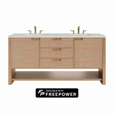 James Martin Vanities Solene 72 in. Double Vanity, Seaside Oak, w/ 3 CM Eternal Jasmine Pearl Silestone Top D225-V72-SSO-FEJP