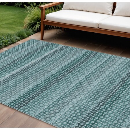 Homeroots 9' X 12' Teal Blue And Aqua Striped Washable Indoor Outdoor Area Rug 610616