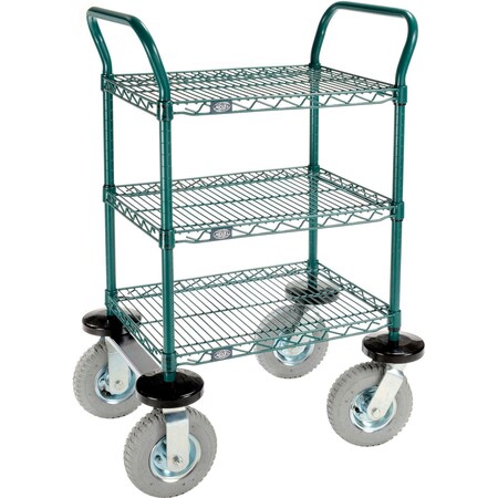 Nexel Utility Cart, 3 Shelf, Poly-Green, 24L x 18W x 42H, Pneumatic Rigid Casters 1824N3G