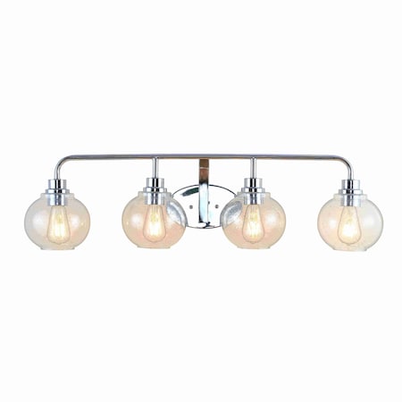Jonathan Y Sandrine 36" 4-Light Iron/Seeded Glass Cottage Rustic LED Vanity Light, Chrome JYL7529B