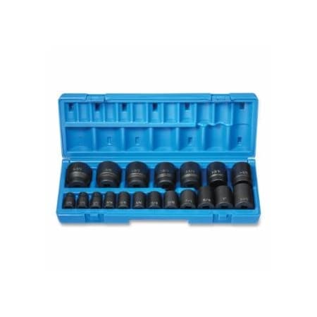 Grey Pneumatic Impact Socket Set, 1/2 in Dr, SAE, 12-point, 3/8 in to 1-1/2 in, 19-Pc STD Length 914-1719