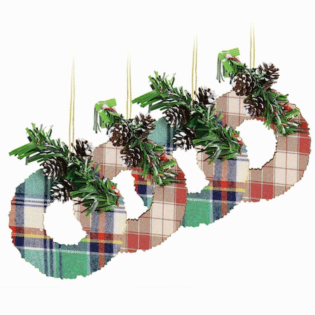 Martha Stewart Holiday Wreath Ornament 4 Piece Set in Red and Green 97152.04