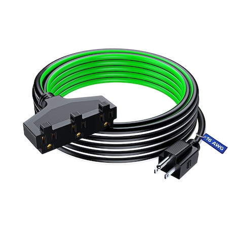 Maximm 25ft 16AWG 3-Outlet Extension Cord, ETL, Black/White/Green C-BK/WH/GRN-PI-BK-3O-25FT