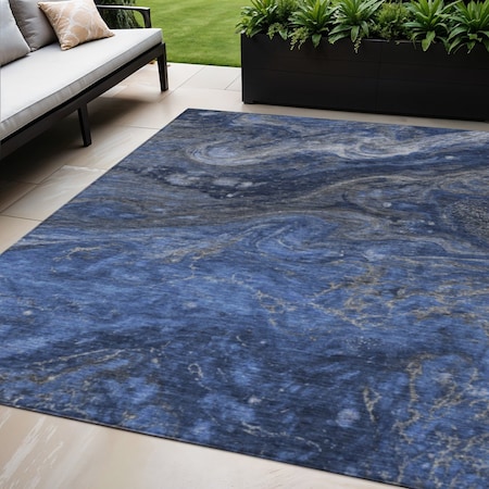 Homeroots 5' X 8' Denim Blue And Sky Blue Abstract Washable Indoor Outdoor Area Rug 577818