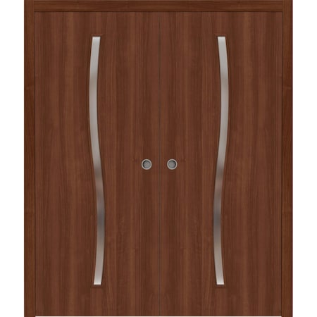 Sartodoors Sliding French Double Pocket Doors 48 x 84 inches, BASIC 3002 Walnut Franko, Kit Rail Hardware, S BASIC3002DP-GOFR-4884