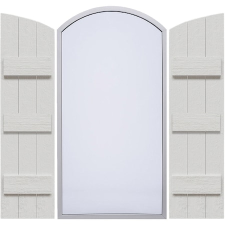 Ekena Millwork Rustic 3 Board Joined Board-n-Batten Faux Wood Shutters w/Elliptical Arch Top, 16 1/8W x 70H, PR FBJ06E16X070RUF