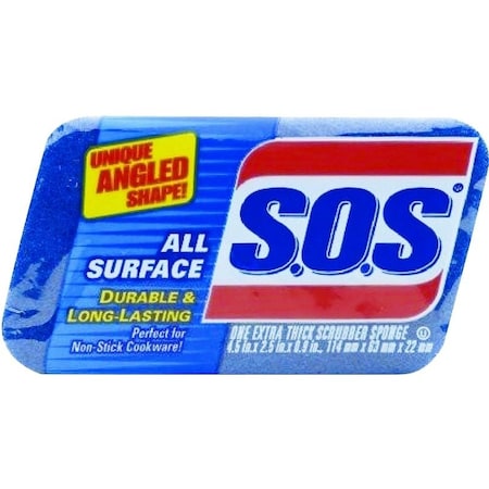 S.O.S Scrub Sponge, 4-1/2 in L, 2-1/2 in W, 1 in Thick, Scrim, Blue 91017