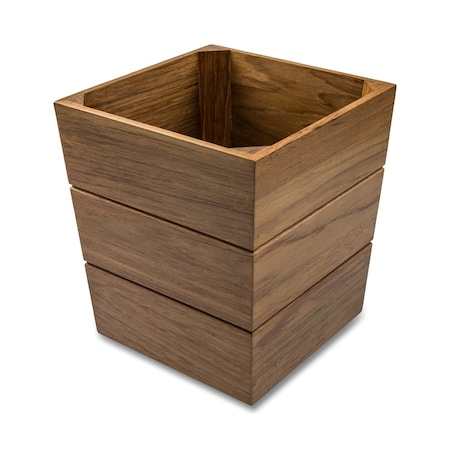 Homeroots 12in Traditional Solid Teak Large Waste Basket 475864