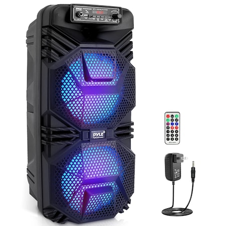 Pyle Pyle Bluetooth PA Speaker System, 600W Rechargeable, Dual 8 in Subwoofer, Party Lights, Radio, Remote PPHP2836B