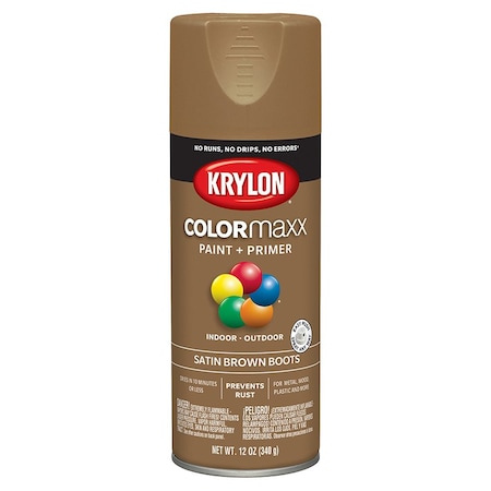 Colormaxx 12 Oz Krylon Brown Boots Paint & Primer Spray Paint, Satin K05559007