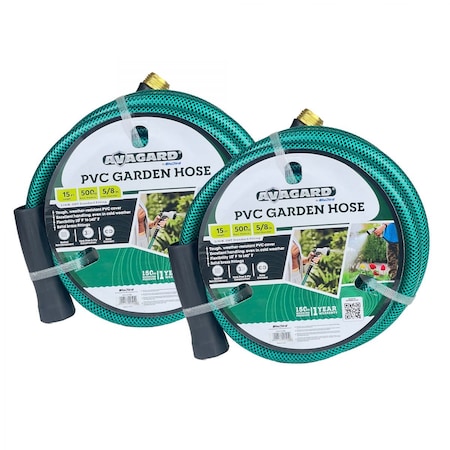 Avagard PVC Water Hose 5/8in. x 15' Green, 2PK AVGPV5815-2pk