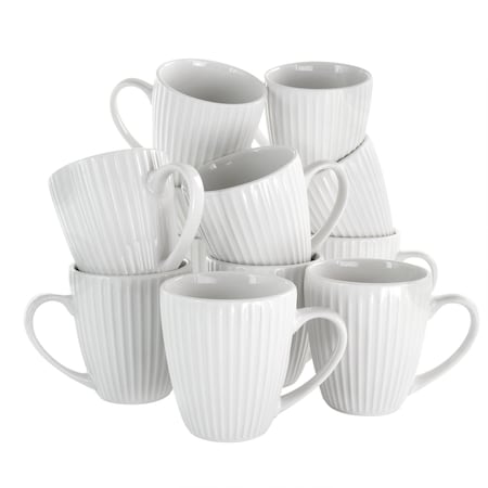 Elama Elle 12 Piece Round Porcelain Mug Set in White EL-ELLE12PC