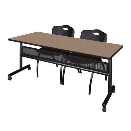 Regency Kobe Flip-Top Privacy Nesting Table W/ 2 M Stack Chairs, 72 in W, 30 in L, Noble Oak MKFTM7230NO47BK