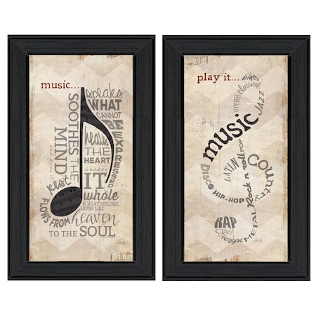 Homeroots Set Of Two Music 8 Black Framed Print Wall Art, 2PK 406640