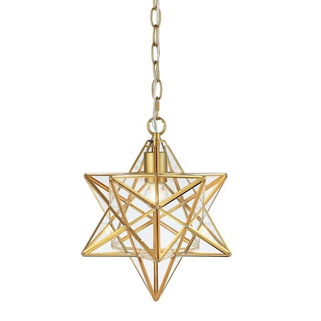 Jonathan Y Stella 12" Moravian Star Metal/Clear Glass LED Pendant, Gold Leaf/Clear JYL9072B