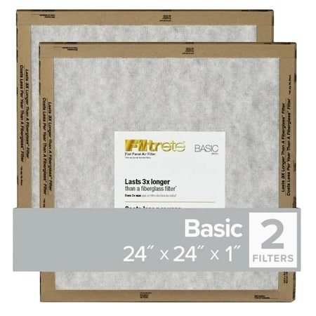 Filtrete Air Filter, 24 in L, 24 in W, 2 MERV, For: Air Conditioner, Furnace and HVAC System FPL12-2PK-24