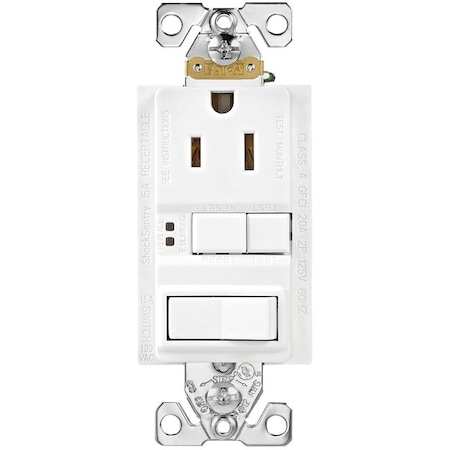 Eaton Wiring Devices Duplex Self-Test GFCI Receptacle, 125 V, 15 A, NEMA: NEMA 5-15R, White TRSGFS15W-M-L