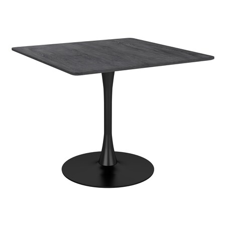 Homeroots 35" Black Wood and Steel Pedestal Base Square Dining Table 602234