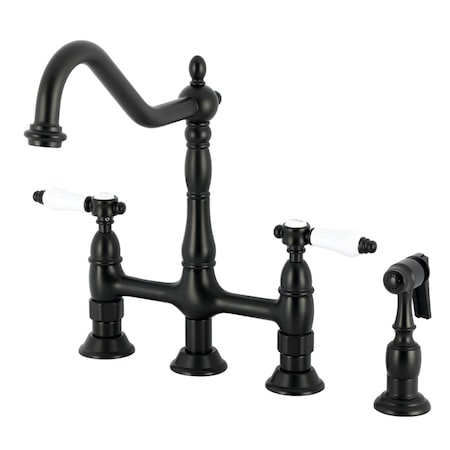Kingston Brass Bridge Kitchen Faucet with Brass Sprayer, Matte Black KS1270BPLBS