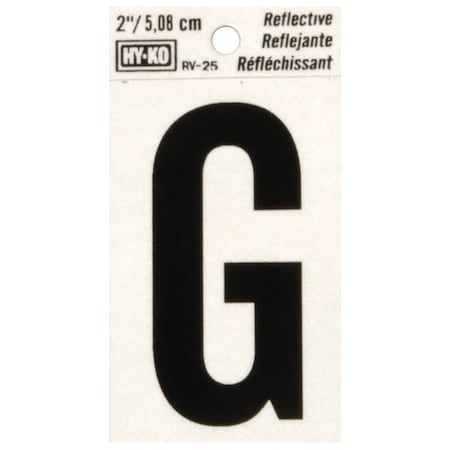 Hy-Ko Reflective Letter, Character: G, 2 in H Character, Black Character, Silver Background, Vinyl RV-25/G