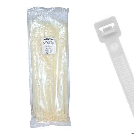 Cable Ties Unlimited Cable Tie, 17 in L, 175 lb Strength, 4.9 in Max Bundle Dia, Nylon 6/6, Natural, 100PK HD17-175-9C