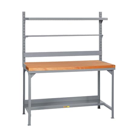 Little Giant Heavy-Duty Butcher Block Packaging Table with Bin Rail, Roll Goods Holder & Shelf WSJ2-3060-36-BR-RG-SHLF
