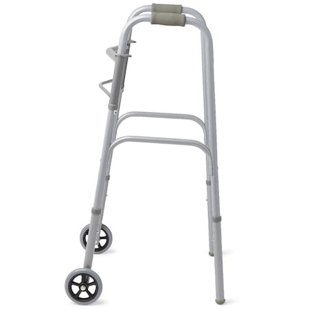 Medline 2-Button Folding Walker with Front Wheels, 4PK MDS86410W54B