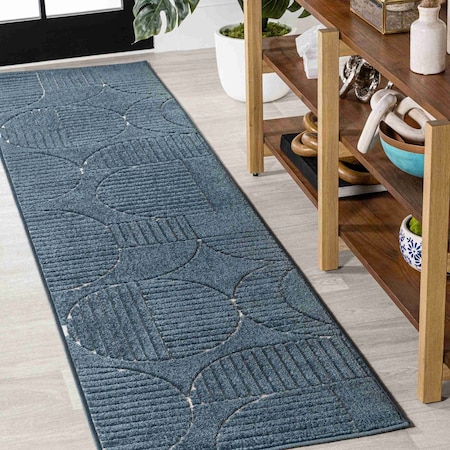 Jonathan Y Nordby High-Low Geometric Arch Scandi Striped Navy/Cream 2 ft. x 8 ft. Indoor/Outdoor Runner Rug SCN104A-28