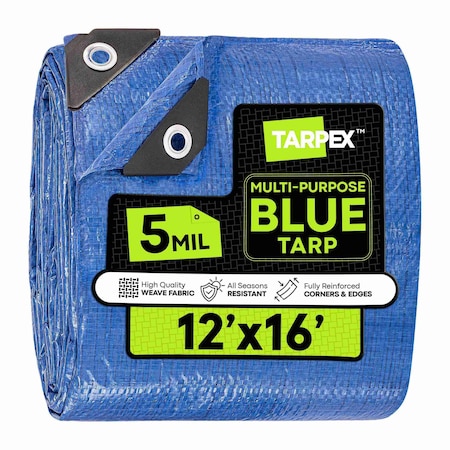Tarpex Multipurpose Tarp, 12 ft x 16 ft, 5 Mil, Blue, Polyethylene BT-TA-1216